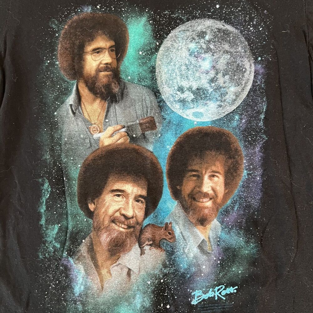 Bob Ross Black Galaxy Themed Short Sleeve Graphic T-Shirt Tee Womens sz Small - Picture 2 of 4